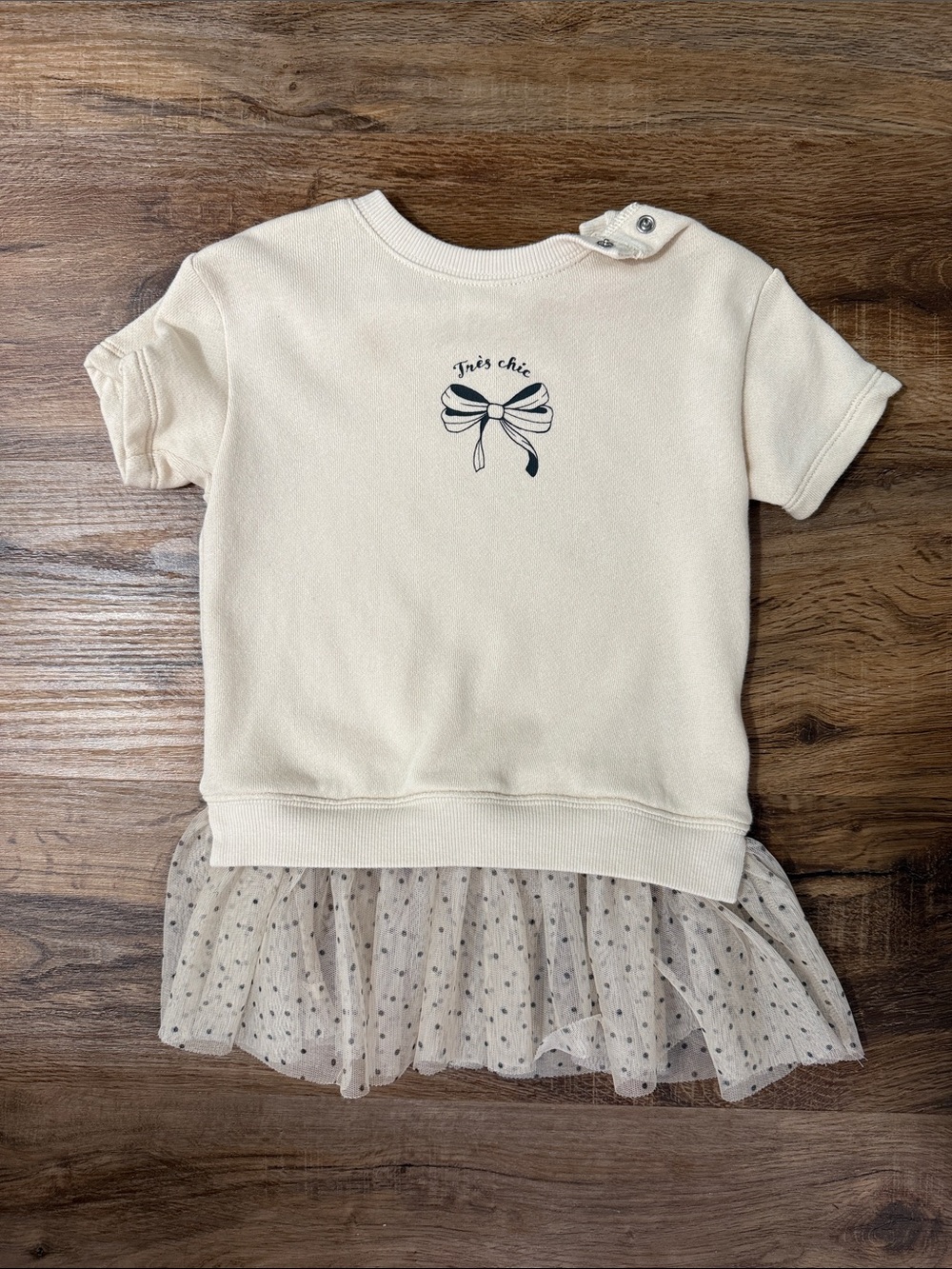 H&M Baby Girls Cream Short-Sleeve Sweatshirt Dress with Tulle Hem